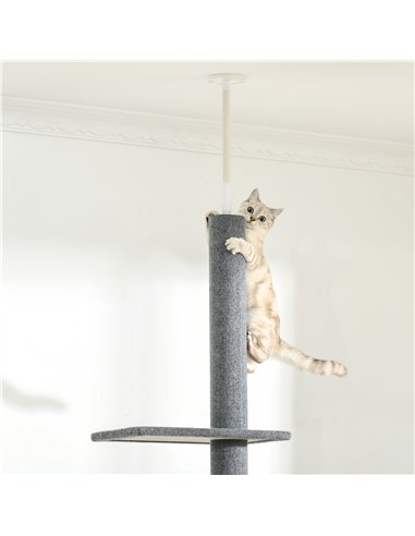 PawHut 260cm Floor To Ceiling Cat Tree for Indoor Cats w/ Three Platforms Activity Centre - Grey