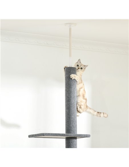 PawHut 260cm Floor To Ceiling Cat Tree for Indoor Cats w/ Three Platforms Activity Centre - Grey - pic 148221 | FastDaddyshop