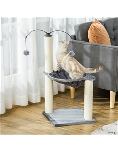PawHut 83cm Cat Tree Tower for Indoor Cats w/ Sisal Scratching Post Hammock Hanging Toy Activity Centre - Grey 2