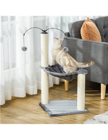 PawHut 83cm Cat Tree Tower for Indoor Cats w/ Sisal Scratching Post Hammock Hanging Toy Activity Centre - Grey