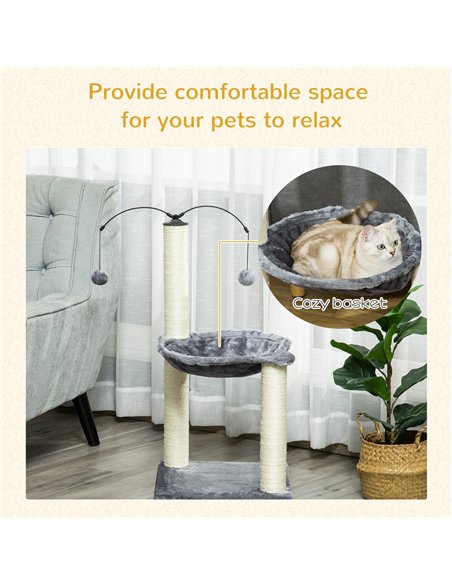 PawHut 83cm Cat Tree Tower for Indoor Cats w/ Sisal Scratching Post Hammock Hanging Toy Activity Centre - Grey - pic 148226 | FastDaddyshop