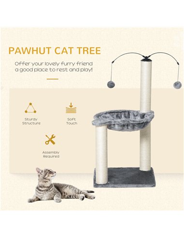 PawHut 83cm Cat Tree Tower for Indoor Cats w/ Sisal Scratching Post Hammock Hanging Toy Activity Centre - Grey