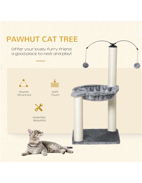PawHut 83cm Cat Tree Tower for Indoor Cats w/ Sisal Scratching Post Hammock Hanging Toy Activity Centre - Grey - pic 148227 | FastDaddyshop
