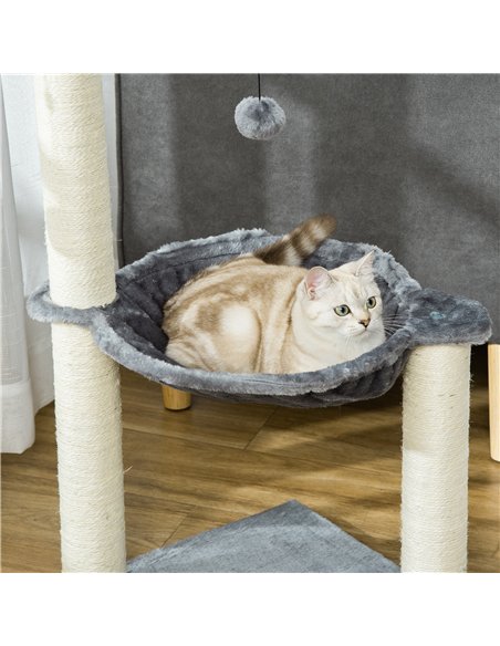 PawHut 83cm Cat Tree Tower for Indoor Cats w/ Sisal Scratching Post Hammock Hanging Toy Activity Centre - Grey - pic 148229 | FastDaddyshop