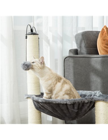 PawHut 83cm Cat Tree Tower for Indoor Cats w/ Sisal Scratching Post Hammock Hanging Toy Activity Centre - Grey