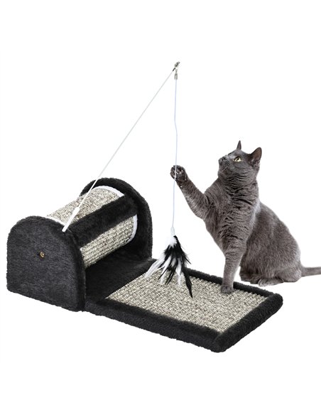 PawHut Cat Scratcher, Sisal Cat Scratching Board Mat Pad with Roller, Feather Toy, 44 x 24 x 16 cm, Grey - pic 148232 | FastDaddyshop