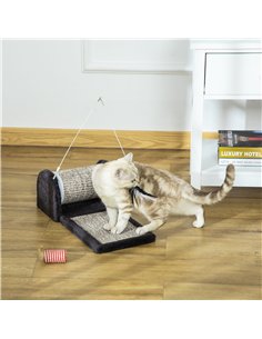 PawHut Cat Scratcher, Sisal Cat Scratching Board Mat Pad with Roller, Feather Toy, 44 x 24 x 16 cm, Grey 2