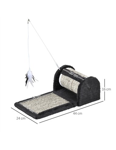PawHut Cat Scratcher, Sisal Cat Scratching Board Mat Pad with Roller, Feather Toy, 44 x 24 x 16 cm, Grey