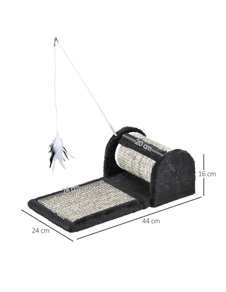 PawHut Cat Scratcher, Sisal Cat Scratching Board Mat Pad with Roller, Feather Toy, 44 x 24 x 16 cm, Grey - pic 148234 | FastDaddyshop