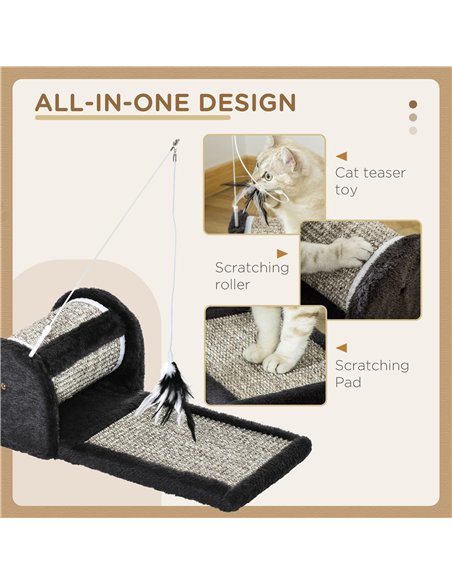 PawHut Cat Scratcher, Sisal Cat Scratching Board Mat Pad with Roller, Feather Toy, 44 x 24 x 16 cm, Grey - pic 148235 | FastDaddyshop