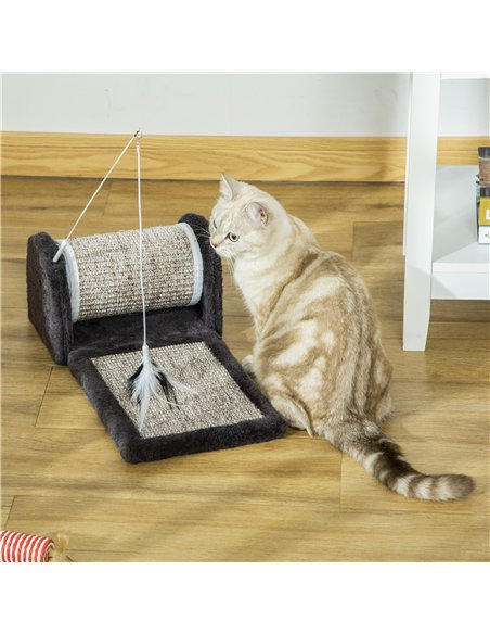 PawHut Cat Scratcher, Sisal Cat Scratching Board Mat Pad with Roller, Feather Toy, 44 x 24 x 16 cm, Grey - pic 148238 | FastDaddyshop