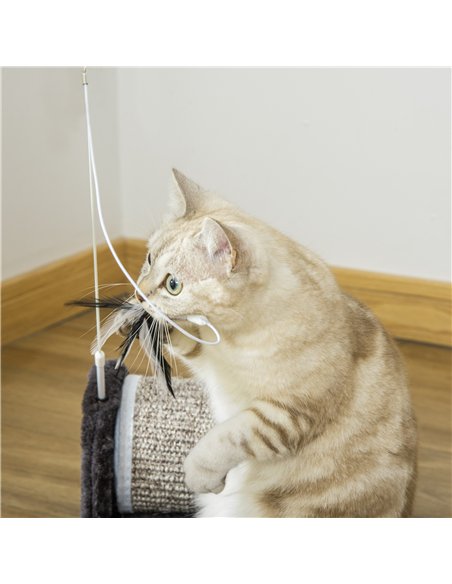 PawHut Cat Scratcher, Sisal Cat Scratching Board Mat Pad with Roller, Feather Toy, 44 x 24 x 16 cm, Grey - pic 148239 | FastDaddyshop