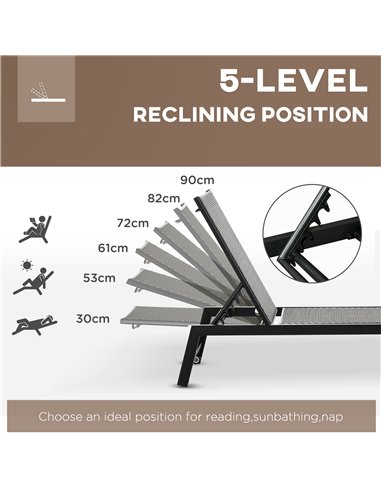 Outsunny Outdoor PE Rattan Sun Lounger with 5-Position Backrest, Wheels, Brown