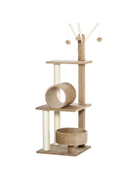 PawHut 121cm Cat Tree Tower for Indoor Cats Kitten Activity Centre Scratching Post with Bed Tunnel Perch Interactive Ball Toy Br - pic 148241 | FastDaddyshop