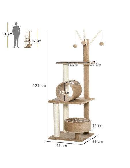 PawHut 121cm Cat Tree Tower for Indoor Cats Kitten Activity Centre Scratching Post with Bed Tunnel Perch Interactive Ball Toy Br - pic 148243 | FastDaddyshop