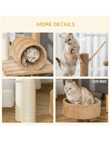 PawHut 121cm Cat Tree Tower for Indoor Cats Kitten Activity Centre Scratching Post with Bed Tunnel Perch Interactive Ball Toy Br