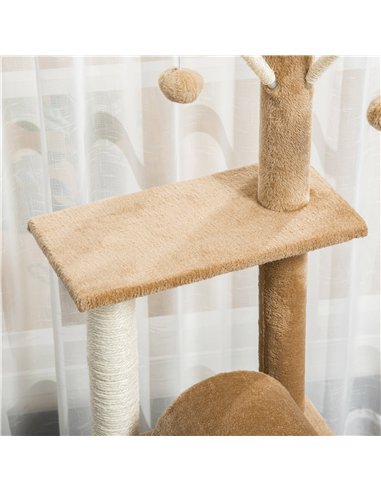 PawHut 121cm Cat Tree Tower for Indoor Cats Kitten Activity Centre Scratching Post with Bed Tunnel Perch Interactive Ball Toy Br