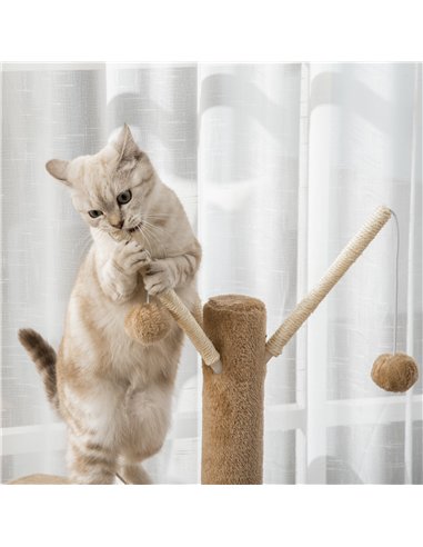 PawHut 121cm Cat Tree Tower for Indoor Cats Kitten Activity Centre Scratching Post with Bed Tunnel Perch Interactive Ball Toy Br