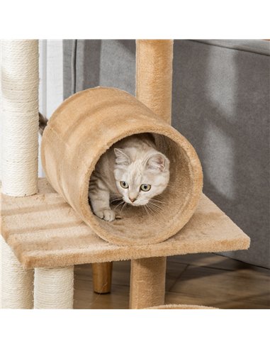 PawHut 121cm Cat Tree Tower for Indoor Cats Kitten Activity Centre Scratching Post with Bed Tunnel Perch Interactive Ball Toy Br