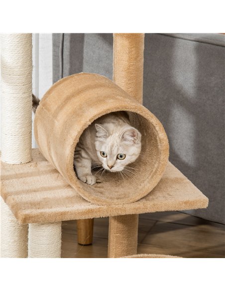 PawHut 121cm Cat Tree Tower for Indoor Cats Kitten Activity Centre Scratching Post with Bed Tunnel Perch Interactive Ball Toy Br - pic 148249 | FastDaddyshop