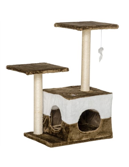 PawHut Cat Tree Tower for Indoor Cats Kitten House Scratching Posts with Condo Perch Interactive Mouse Toy, 45 x 33 x 70 cm, Bro - pic 148250 | FastDaddyshop