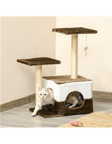 PawHut Cat Tree Tower for Indoor Cats Kitten House Scratching Posts with Condo Perch Interactive Mouse Toy, 45 x 33 x 70 cm, Bro