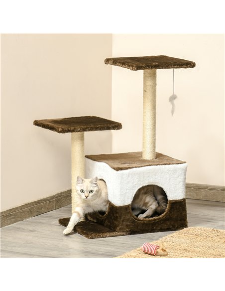 PawHut Cat Tree Tower for Indoor Cats Kitten House Scratching Posts with Condo Perch Interactive Mouse Toy, 45 x 33 x 70 cm, Bro - pic 148251 | FastDaddyshop