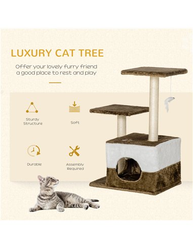 PawHut Cat Tree Tower for Indoor Cats Kitten House Scratching Posts with Condo Perch Interactive Mouse Toy, 45 x 33 x 70 cm, Bro