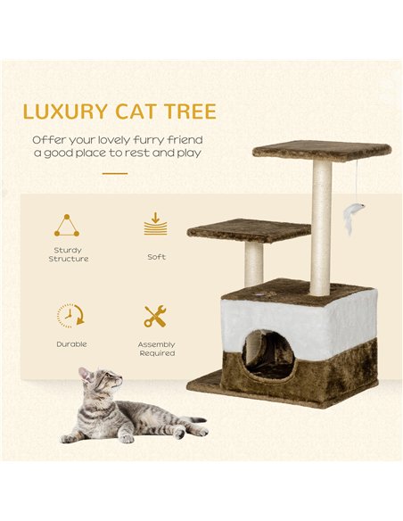 PawHut Cat Tree Tower for Indoor Cats Kitten House Scratching Posts with Condo Perch Interactive Mouse Toy, 45 x 33 x 70 cm, Bro - pic 148253 | FastDaddyshop
