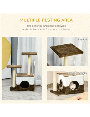 PawHut Cat Tree Tower for Indoor Cats Kitten House Scratching Posts with Condo Perch Interactive Mouse Toy, 45 x 33 x 70 cm, Bro