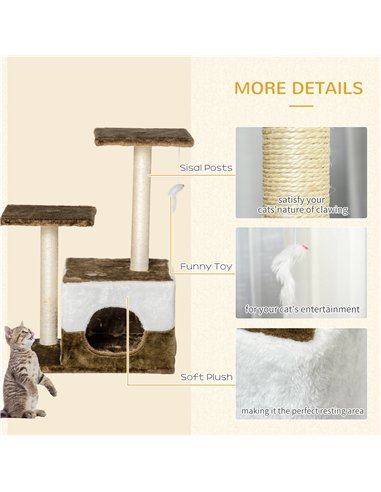 PawHut Cat Tree Tower for Indoor Cats Kitten House Scratching Posts with Condo Perch Interactive Mouse Toy, 45 x 33 x 70 cm, Bro