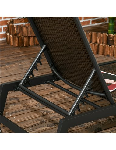 Outsunny Outdoor PE Rattan Sun Lounger with 5-Position Backrest, Wheels, Brown