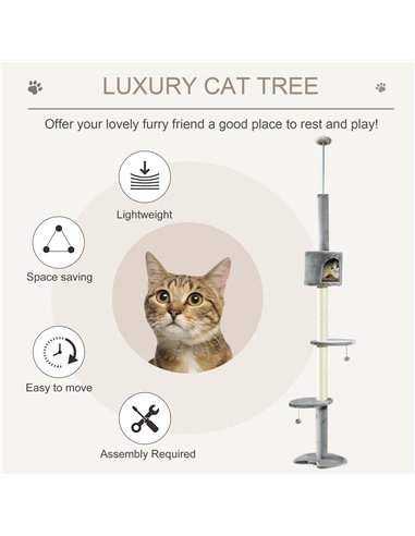 PawHut Floor to Ceiling Cat Tree for Indoor Cats, Kitten Tower, Condo, Multi-Layer Activity Center, Indoor Pet Play House with S