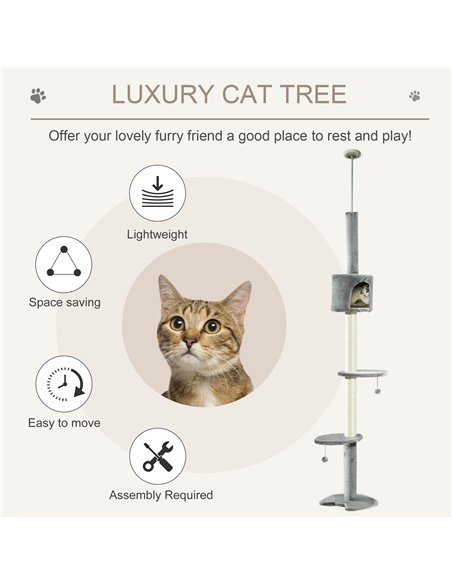 PawHut Floor to Ceiling Cat Tree for Indoor Cats, Kitten Tower, Condo, Multi-Layer Activity Center, Indoor Pet Play House with S - pic 148262 | FastDaddyshop