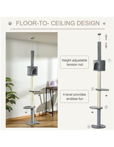 PawHut Floor to Ceiling Cat Tree for Indoor Cats, Kitten Tower, Condo, Multi-Layer Activity Center, Indoor Pet Play House with S