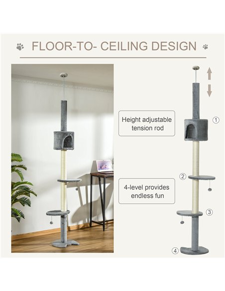 PawHut Floor to Ceiling Cat Tree for Indoor Cats, Kitten Tower, Condo, Multi-Layer Activity Center, Indoor Pet Play House with S - pic 148263 | FastDaddyshop