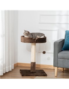 PawHut Small Cat Tree for Indoor Cats with Sisal Scratching Post Kitten Bed Cushion Ball Toy, Brown, 45x45x70 cm 2