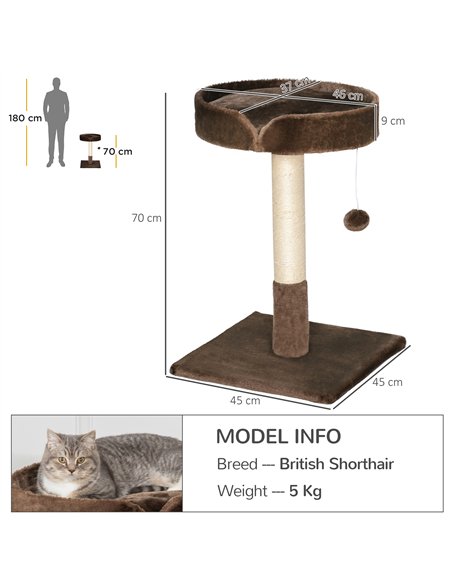 PawHut Small Cat Tree for Indoor Cats with Sisal Scratching Post Kitten Bed Cushion Ball Toy, Brown, 45x45x70 cm - pic 148279 | FastDaddyshop