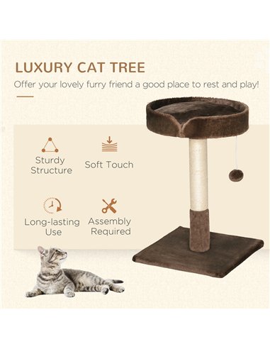 PawHut Small Cat Tree for Indoor Cats with Sisal Scratching Post Kitten Bed Cushion Ball Toy, Brown, 45x45x70 cm