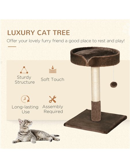 PawHut Small Cat Tree for Indoor Cats with Sisal Scratching Post Kitten Bed Cushion Ball Toy, Brown, 45x45x70 cm - pic 148280 | FastDaddyshop