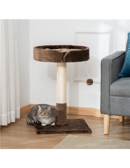 PawHut Small Cat Tree for Indoor Cats with Sisal Scratching Post Kitten Bed Cushion Ball Toy, Brown, 45x45x70 cm - pic 148283 | FastDaddyshop