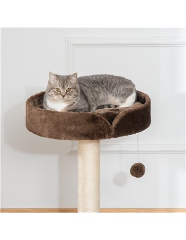 PawHut Small Cat Tree for Indoor Cats with Sisal Scratching Post Kitten Bed Cushion Ball Toy, Brown, 45x45x70 cm