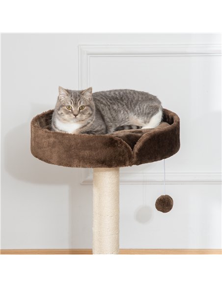 PawHut Small Cat Tree for Indoor Cats with Sisal Scratching Post Kitten Bed Cushion Ball Toy, Brown, 45x45x70 cm - pic 148284 | FastDaddyshop