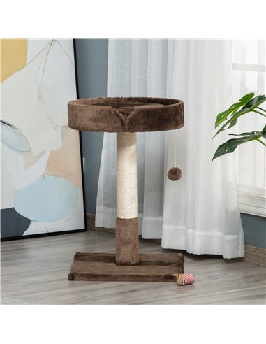 PawHut Small Cat Tree for Indoor Cats with Sisal Scratching Post Kitten Bed Cushion Ball Toy, Brown, 45x45x70 cm
