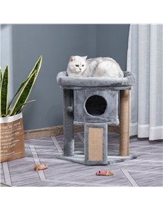 PawHut Cat Tree Tower for Indoor Cats Cat Scratching Post Climbing Activity Centre w/Jute Scratching Pad, Toy Ball, Cat House -  2