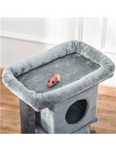 PawHut Cat Tree Tower for Indoor Cats Cat Scratching Post Climbing Activity Centre w/Jute Scratching Pad, Toy Ball, Cat House - 