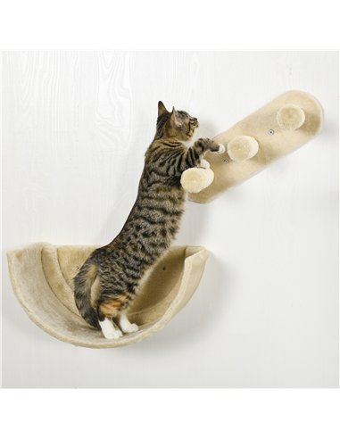 PawHut 4PCs Wall-Mounted Cat Shelves w/ Scratching Post, Hammock, Nest - Beige