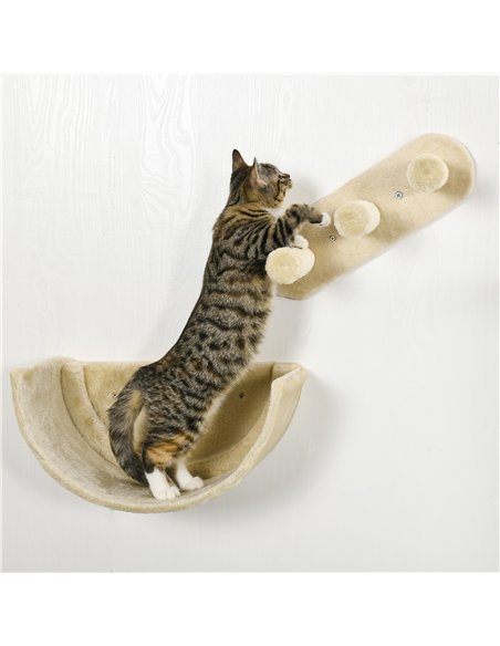 PawHut 4PCs Wall-Mounted Cat Shelves w/ Scratching Post, Hammock, Nest - Beige - pic 148302 | FastDaddyshop