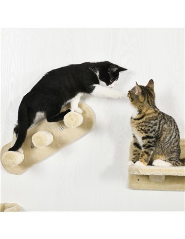 PawHut 4PCs Wall-Mounted Cat Shelves w/ Scratching Post, Hammock, Nest - Beige