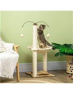 PawHut Cat Tree, with Scratching Posts, Hammock, Toy Ball - Beige 2